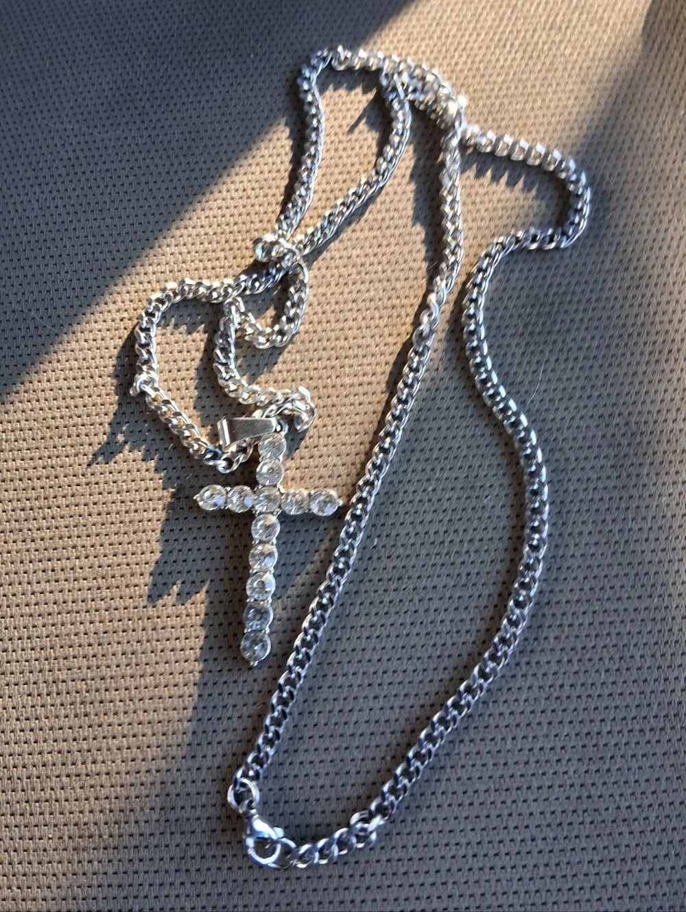 Silver Chain Necklace with Crystal Cross Pendant
